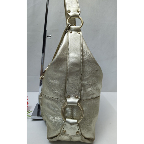 Michael Kors Fulton Metalic Gold Pebbled Leather Buckle Pocket Hobo Shoulder Bag - Picture 16 of 16